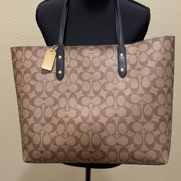 Coach Signature Tote Bag Brown Black Large - Picture 5 of 8